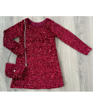 Glitter Jurkje met tasje - Bordeaux