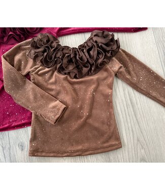 Velvet Sprinkle Top Met Ruches - Camel