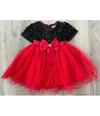 Paillet & Tule Jurk - Zwart/Rood