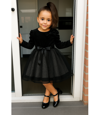 Christmas velvet dress - Zwart