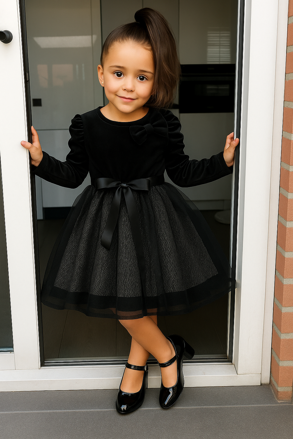 Christmas velvet dress - Zwart