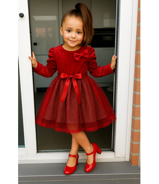 Christmas velvet dress - Rood
