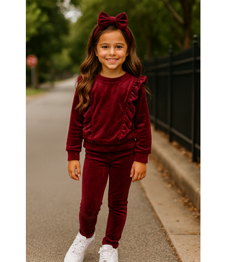 Velvet Ruffle Set - Bordeaux