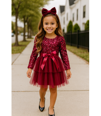 SeQuin & Tule Dress - Bordeaux