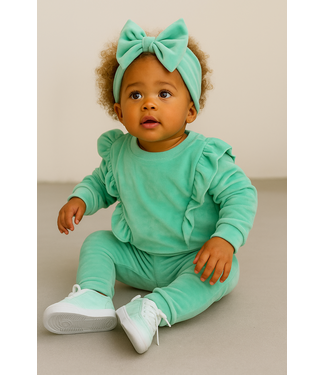 Draakjes en Boefjes Velvet ruffle set met haarband - Mint