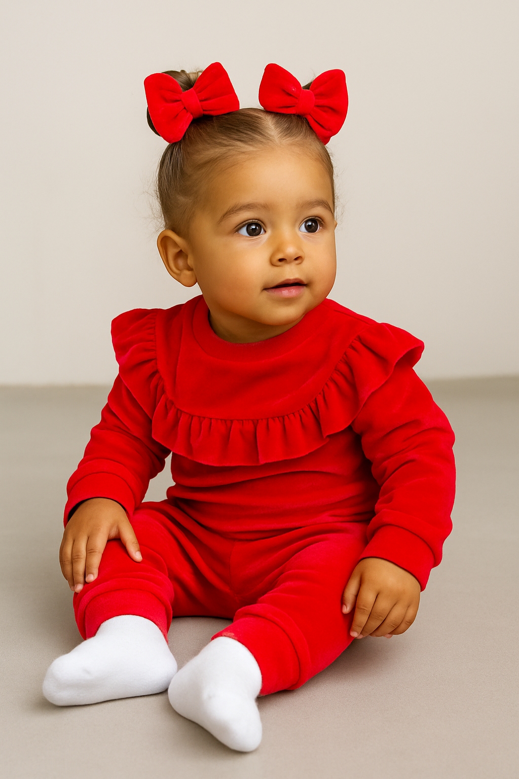 Velvet 2-delige set met haar elastiekjes - Rood