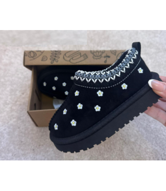 Furry Flower sliders - Zwart