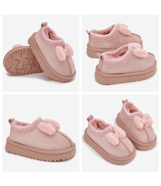 Furry Sliders met strikje - Roze