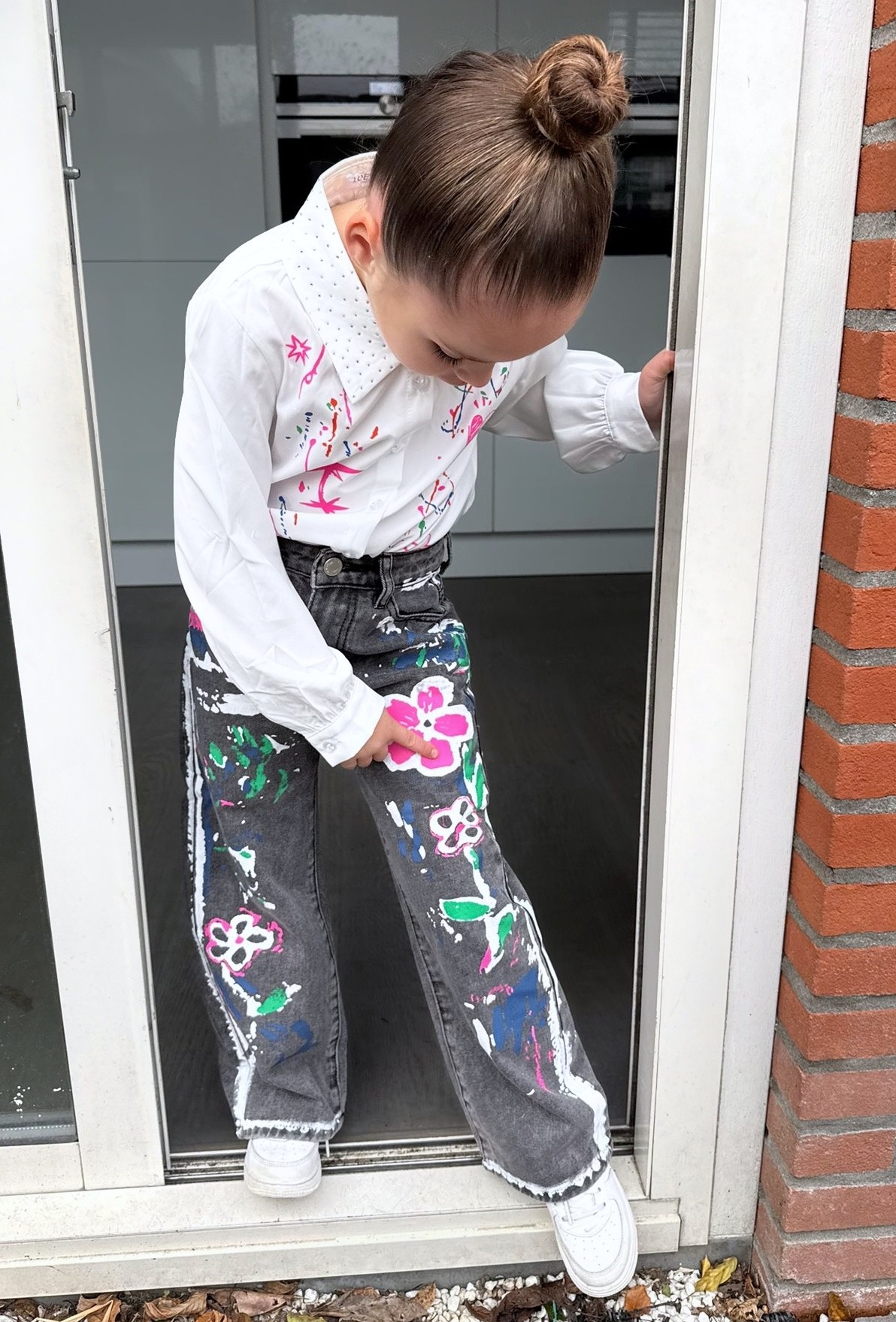 Denim Jeans Grijs - Flowers