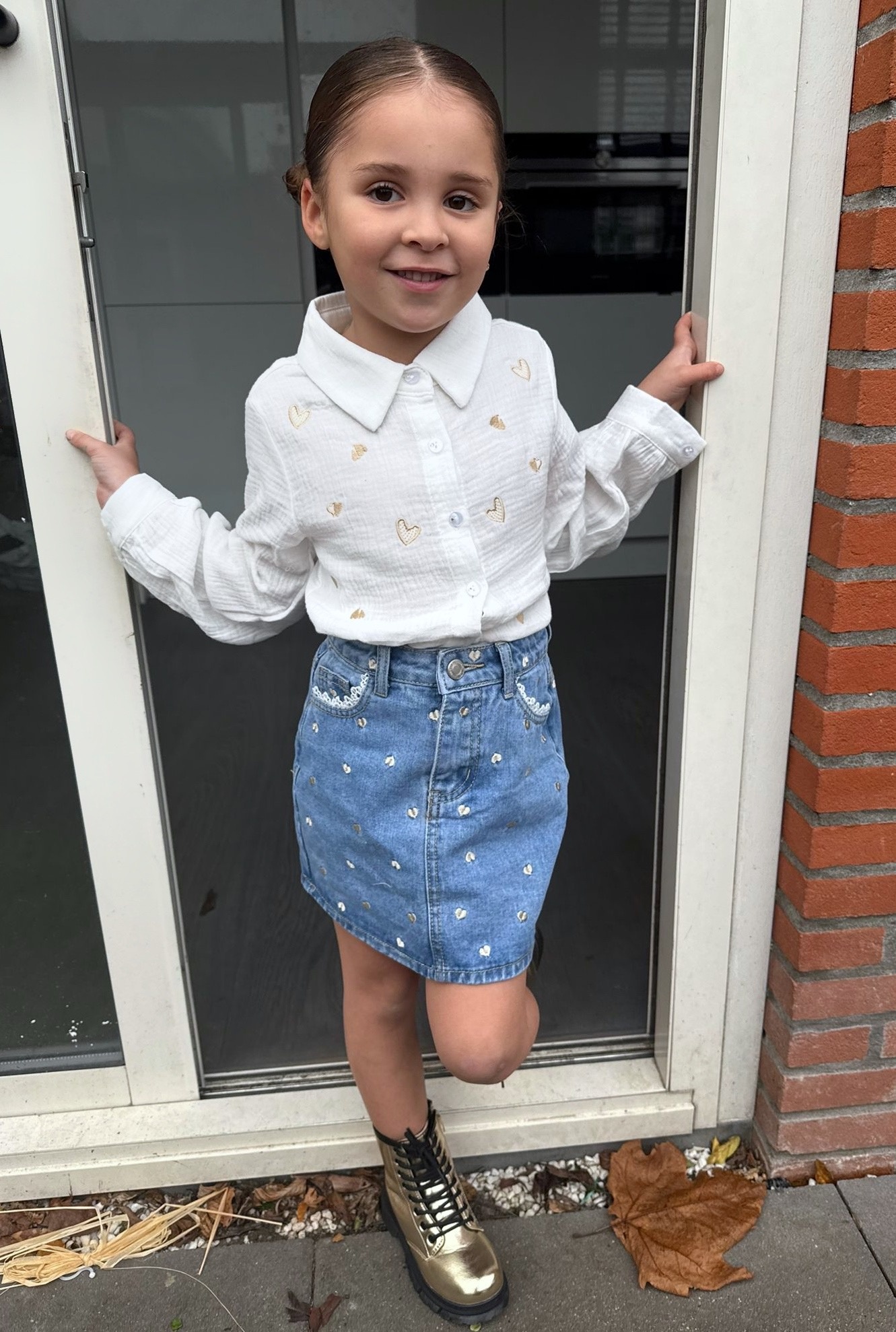 Spijkerrok met  hartjes - Blauw