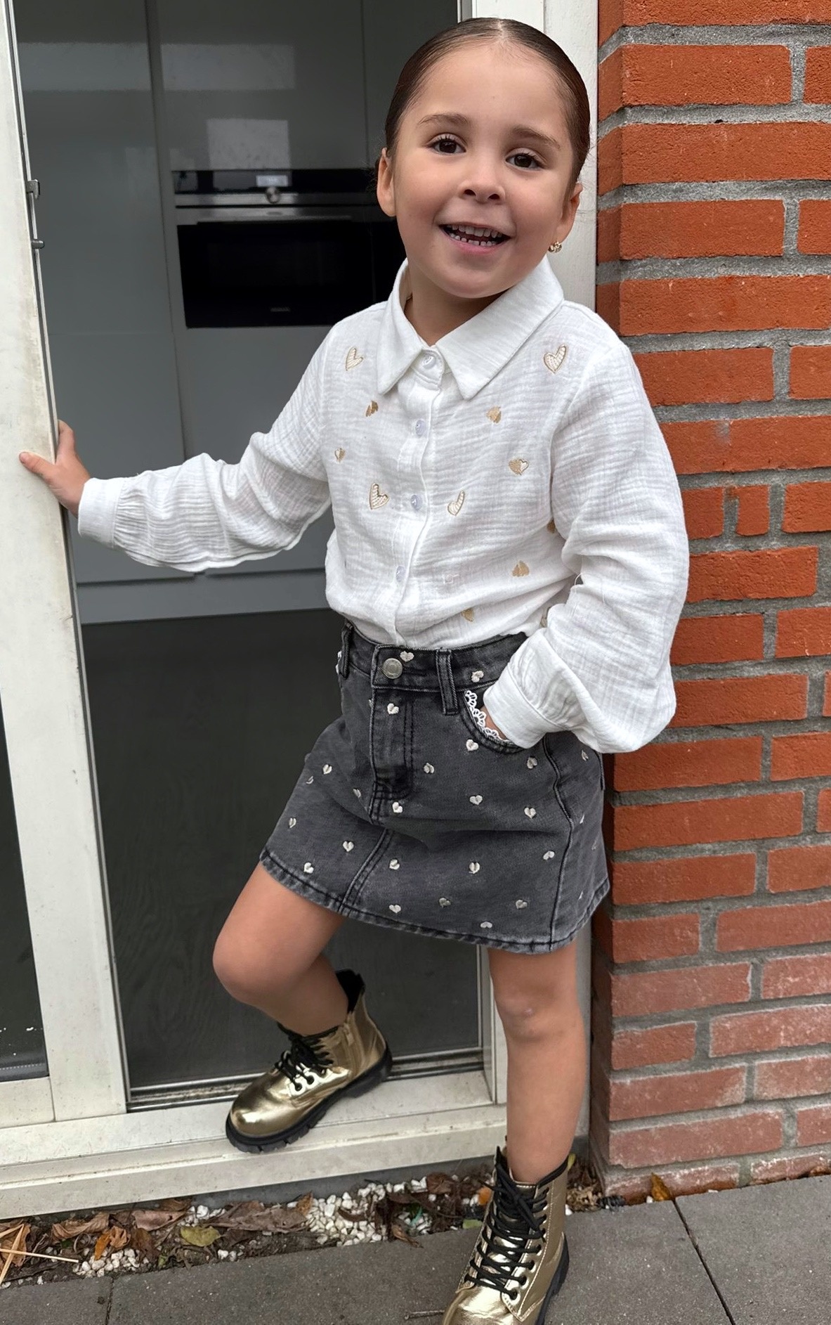 Spijkerrok met  hartjes - Grijs