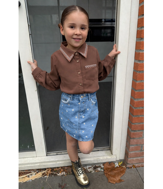 Blouse met hartjes kraag - Marron