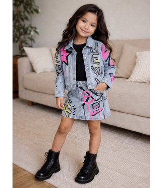 Graffiti Denim Set - Fuschia