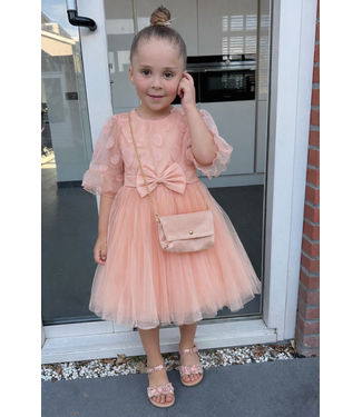 Jurk met grote strik - Zalm (Verzenddatum 8 Jan)