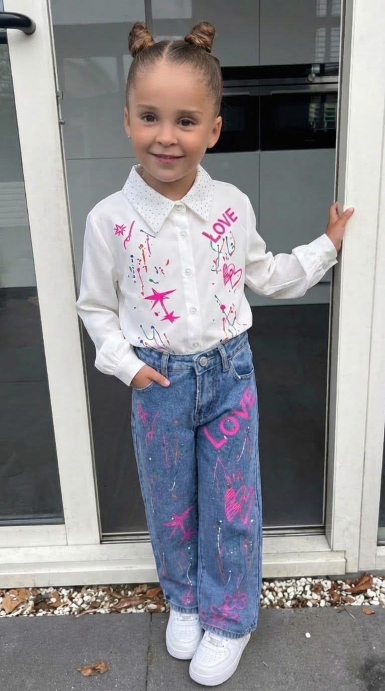 Denim Jeans Love Splatter - Blauw