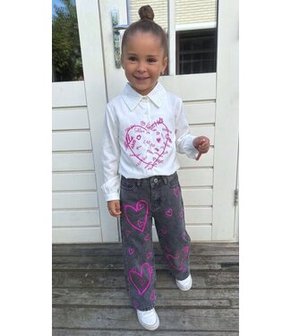 Denim Jeans Met Hartjes - Grijs