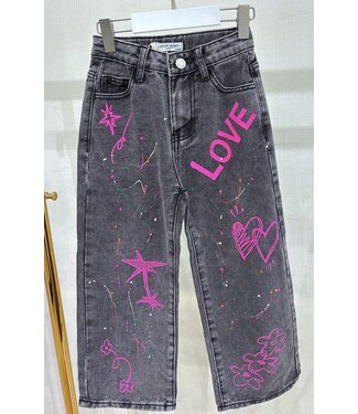 Denim Jeans Love Splatter - Grijs