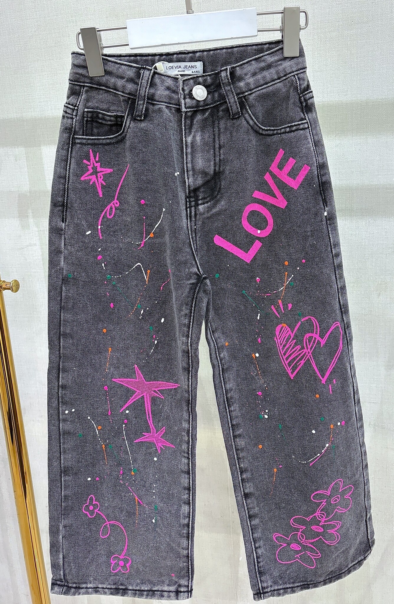 Denim Jeans Love Splatter - Grijs