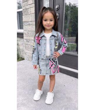 Graffiti Denim Set - Fuschia