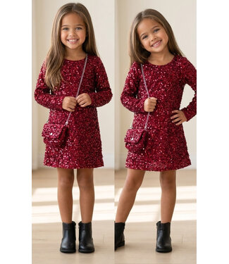 Glitter Jurkje met tasje - Bordeaux