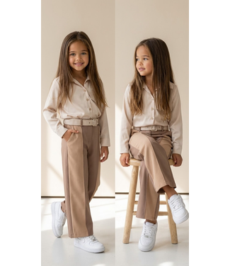 Pantalon & Blouse Set (Met Riem) - Beige