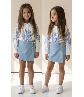 Skirt & Detail Blouse Set - Blauw