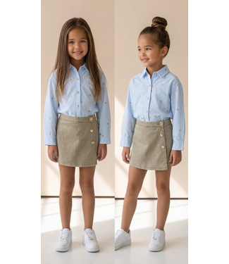 Button Skirt & Heart Blouse