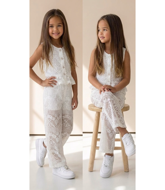 Kanten co-ord set top & broek - Wit