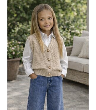 Gebreide Spencer met knopen  - Beige