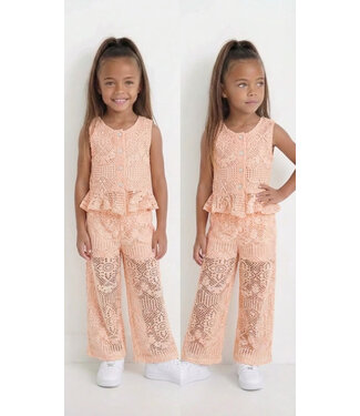 Kanten co-ord set top & broek - Roze
