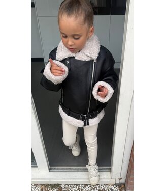 Leatherlook Teddy Jacket - Zwart/Beige