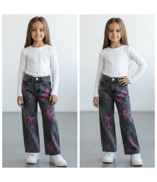 Denim Jeans Love Splatter - Grijs