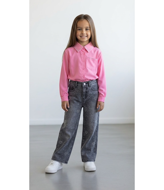 Denim Jeans Met Sparkles & Hartjes - Grijs