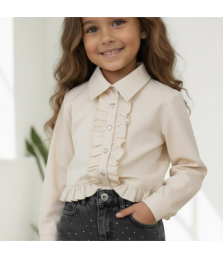 Blouse met hartjes knopen  - Beige