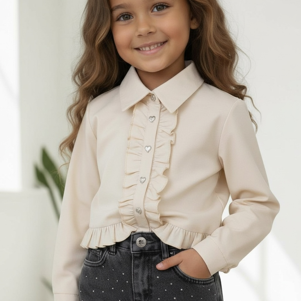 Blouse met hartjes knopen  - Beige