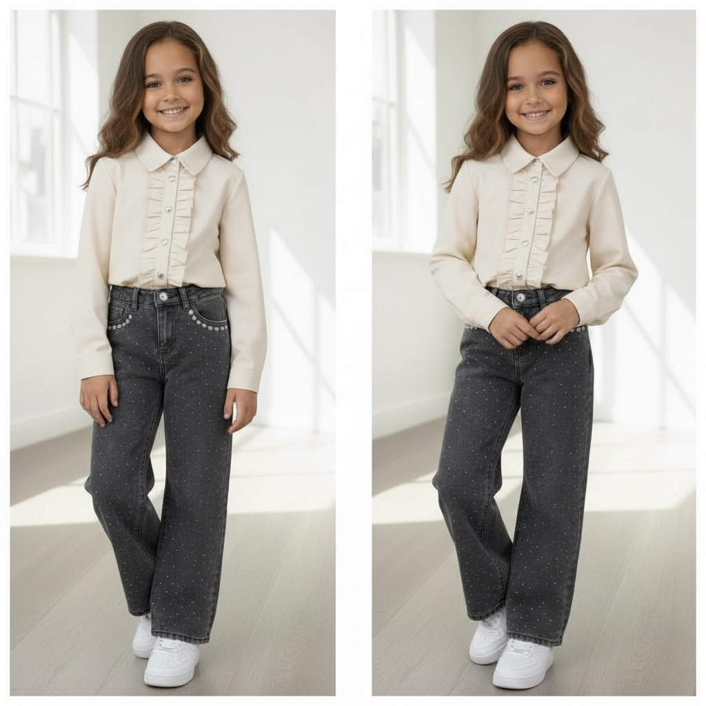 Sparkle Denim & Heart Jeans - Grijs