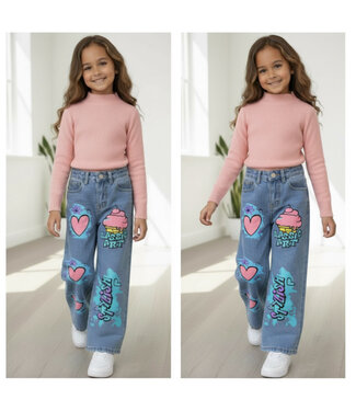 Denim Jeans Met Hartjes - Blauw