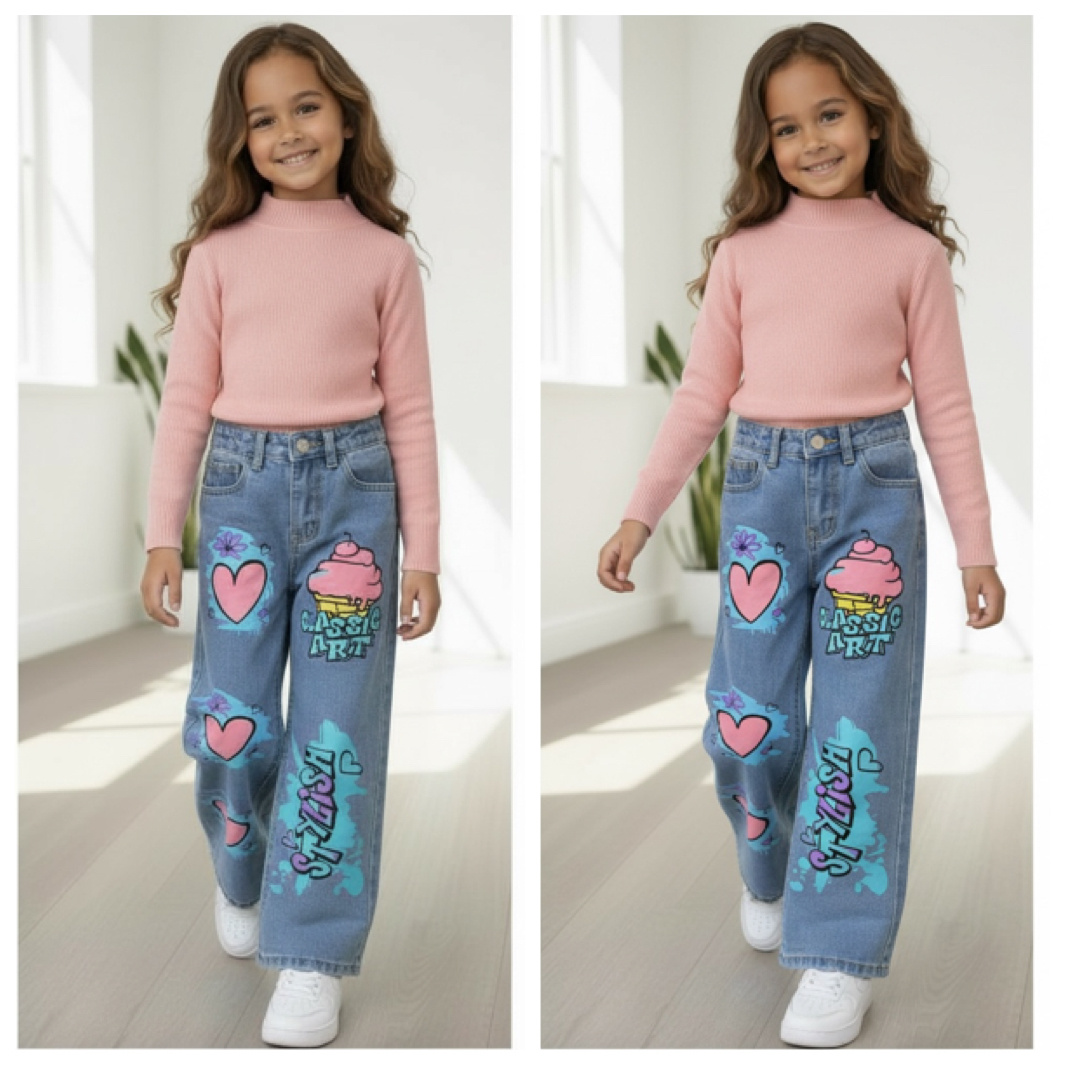 Denim Jeans Met Hartjes - Blauw