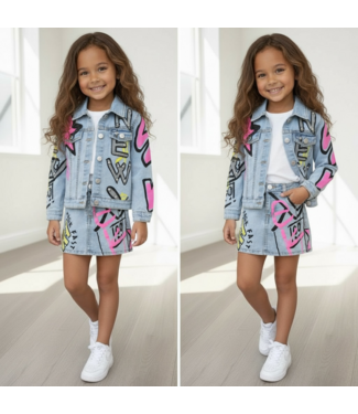 Graffiti Denim Set - Fuschia