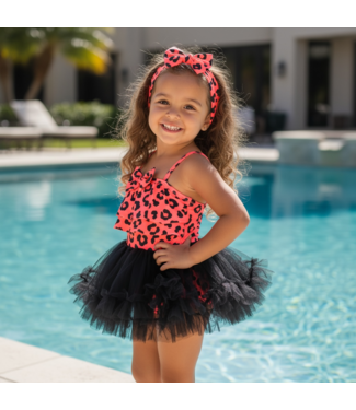 Leopard badpak met tule rok en haarband - Coral