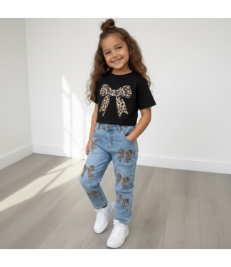 Denim Leopard Bow Jeans