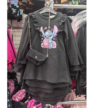 Stitch jurkje corduroy zwart met tasje