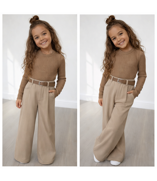 Pantalon met riem & Button Sweater