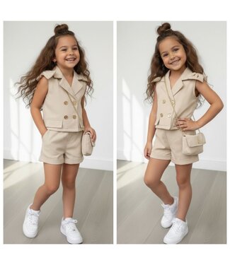Bow Gilet & Short set (Met tasje) - Beige