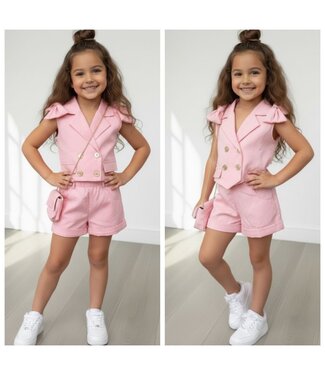 Bow Gilet & Short set (Met tasje) - Roze