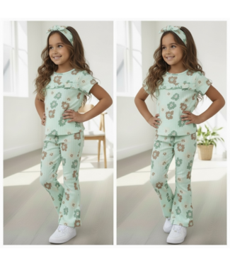 Dirkje  T-Shirt bloemenprint - Light aQua