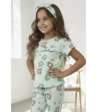 Dirkje  T-Shirt bloemenprint - Light aQua   (Verzenddatum 24 jan)