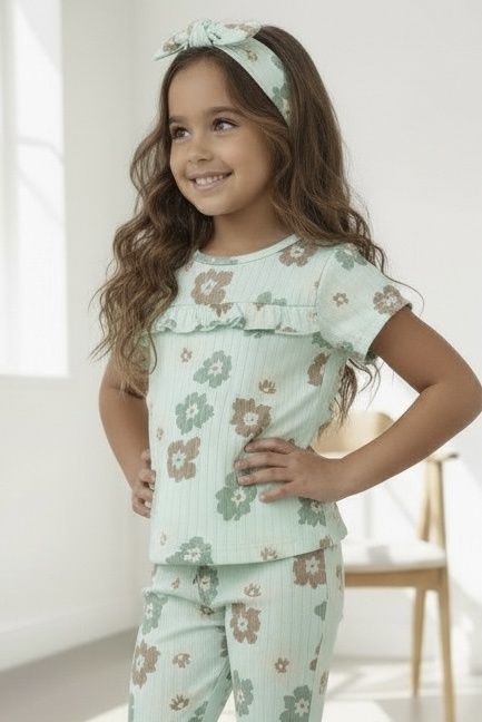 T-Shirt bloemenprint - Light aQua   (Verzenddatum 24 jan)