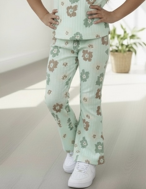 Flared legging bloemenprint & haarband - Light aQua (Verzenddatum 24 jan)
