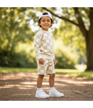 Dirkje  Checkered short set - Beige (Verzenddatum 1 mei)